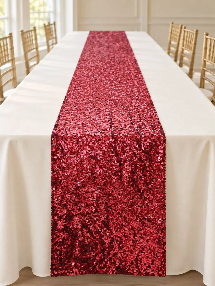 Burgundy sequin table runner