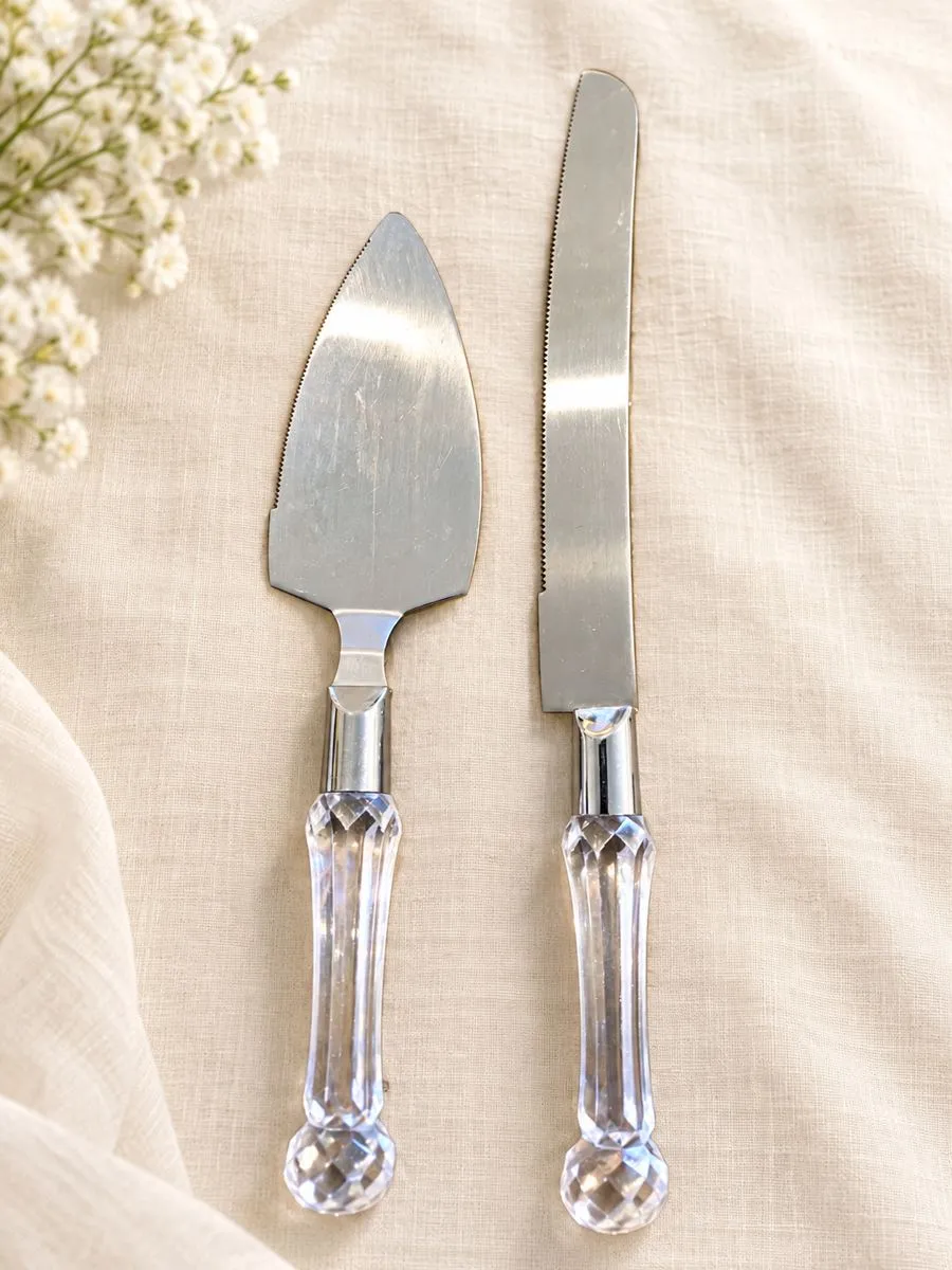 Crystal handle cake cutting set