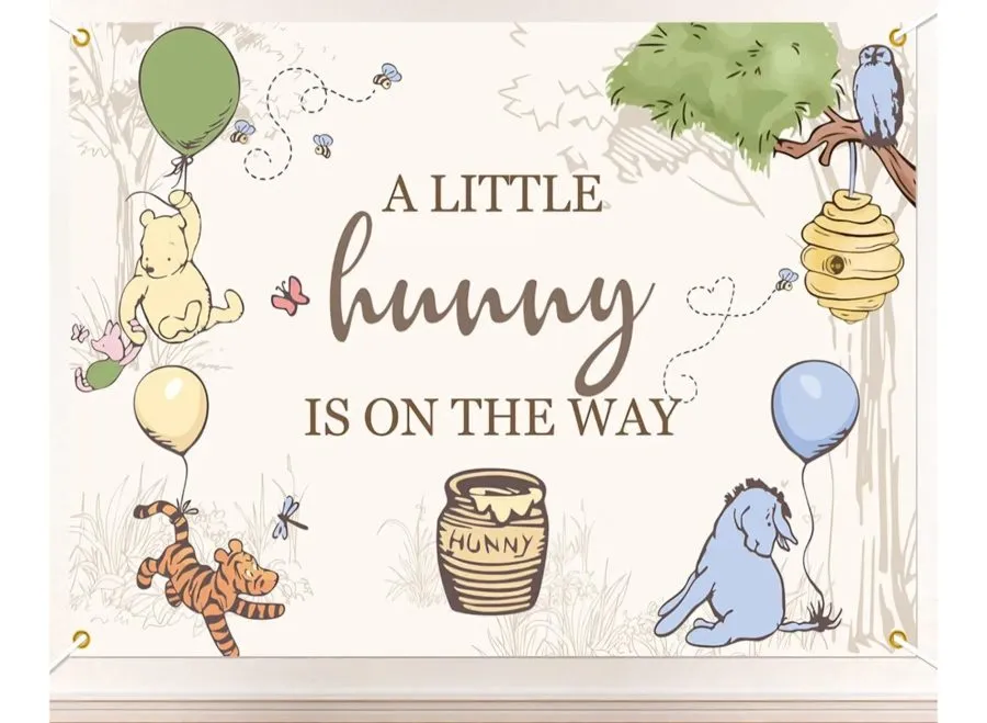A Little Hunny Is On the Way backdrop with balloons
