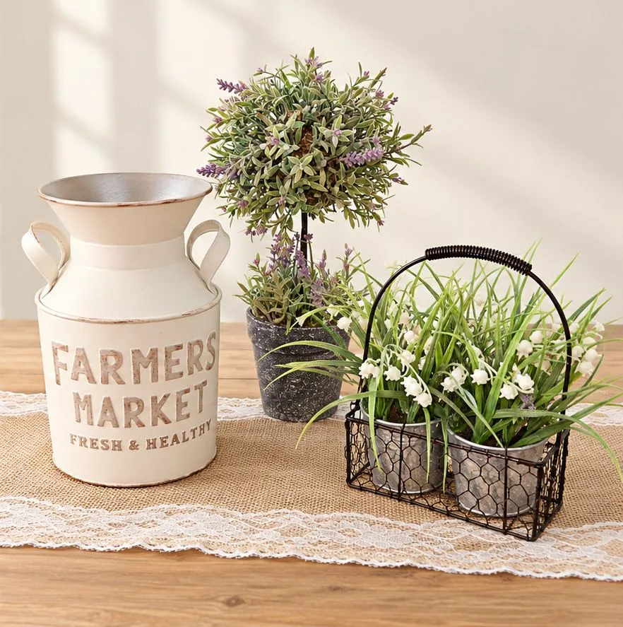 Milk can & greenery accents