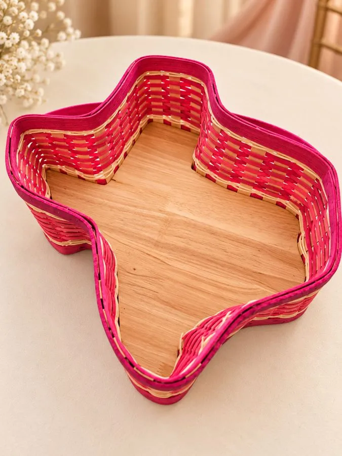 Pink Texas-shaped woven basket