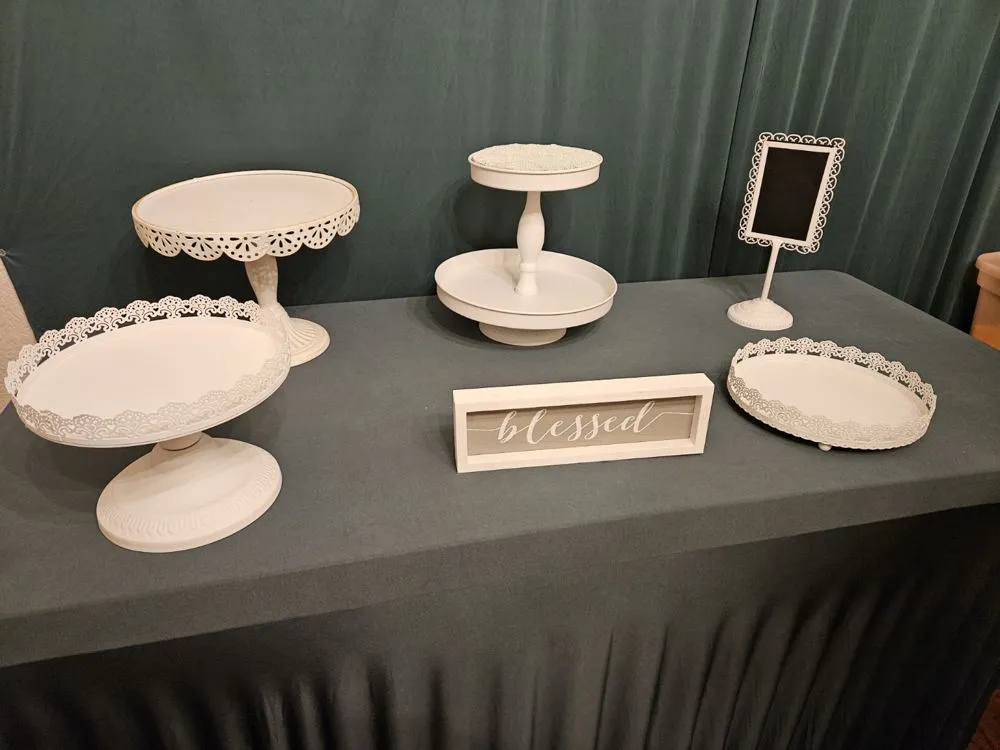 White metal display stands