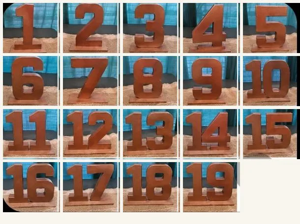 Wooden table numbers 1-19
